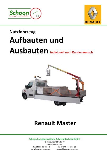 Renault Master Aufbauten Ãbersicht - Schoon Fahrzeugsysteme