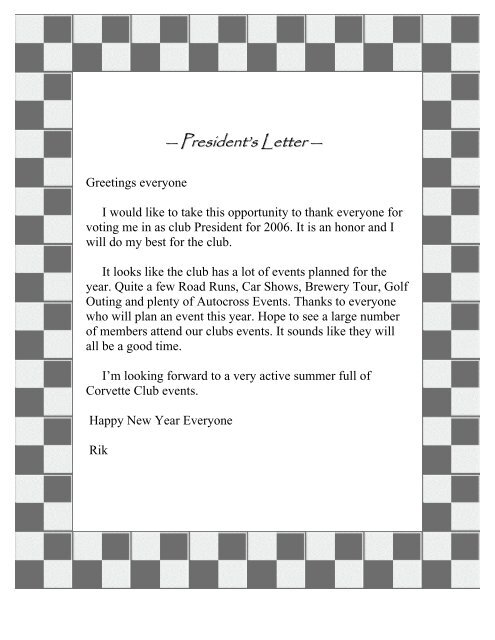 President's Letter - Route 66 Corvette Club