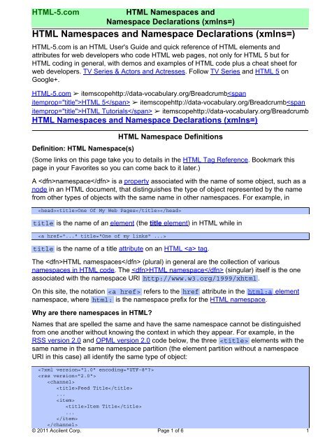 HTML Namespaces and Namespace Declarations (ns=)