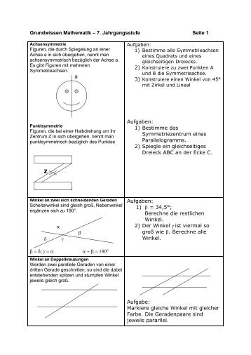 Grundwissen Mathematik â 7. Jahrgangsstufe Seite 1 a ... - bingo eV