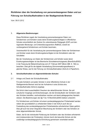 Richtlinie Schullaufbahnakten 2012 - Die Senatorin für Bildung und ...