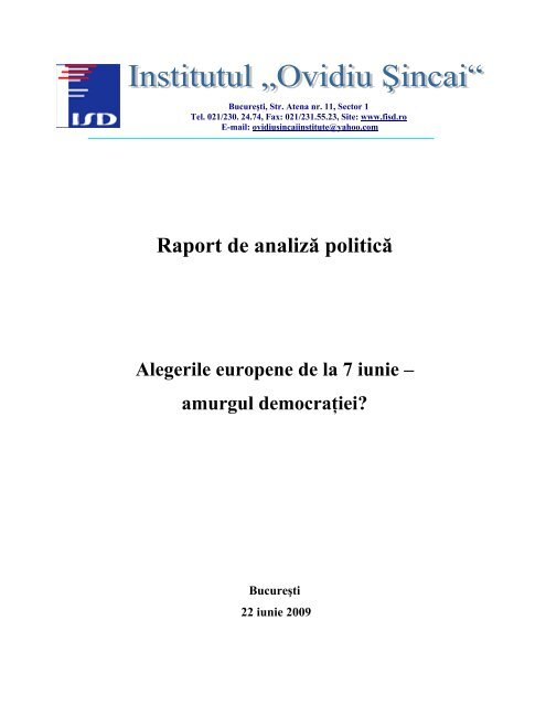 Raport alegeri PE 2009.pdf - Institutul Social Democrat "Ovidiu Sincai"