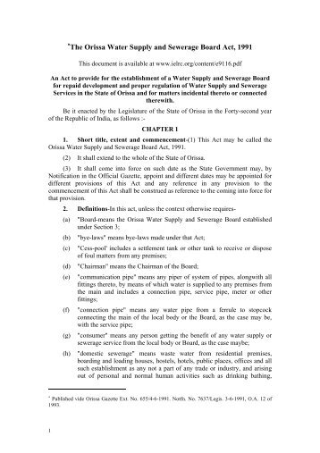 The Orissa Water Supply and Sewerage Board Act, 1991