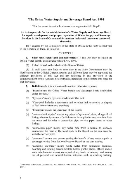The Orissa Water Supply and Sewerage Board Act, 1991