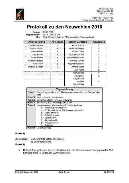 Protokoll zu den Neuwahlen 2010 - ESV TSA: home