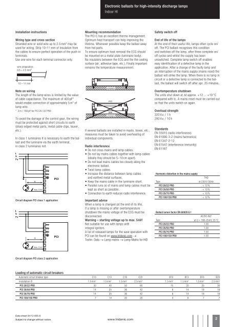 Electronic ballasts for high-intensity discharge lamps Indoor HI PCI ...