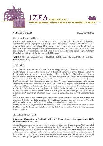 Newsletter August 2012 - IZEA - Martin-Luther-UniversitÃ¤t Halle ...