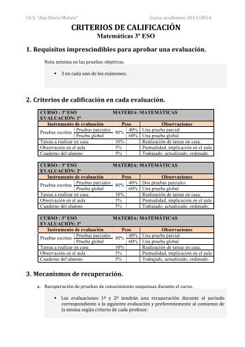 2. Criterios de calificación en cada evaluación. - ies ana maría matute