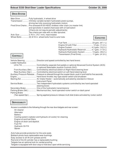 S330 SKID-STEER LOADER SPECIFICATIONS - Location Blais