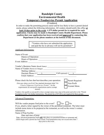 Temporary Food Service Application - Randolph County Government