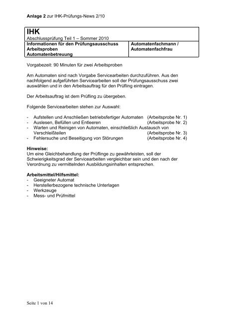 Anlage 2 zur IHK-Prüfungs-News 2/10 Abschlussprüfung Teil 1 ...