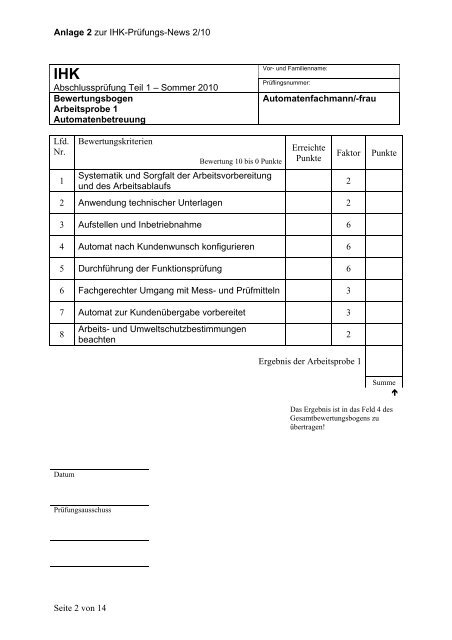 Anlage 2 zur IHK-Prüfungs-News 2/10 Abschlussprüfung Teil 1 ...