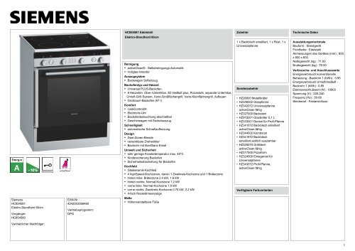 Siemens HC854581 Elektro-Standherd 60cm Vorgänger ...