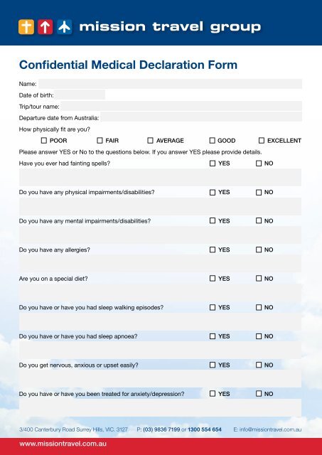 Confidential Medical Declaration Form