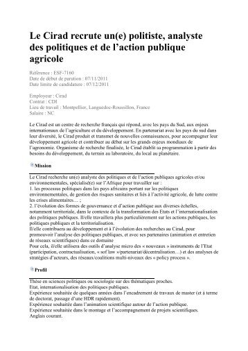 politiste, analyste des politiques et de l'action publique agricole