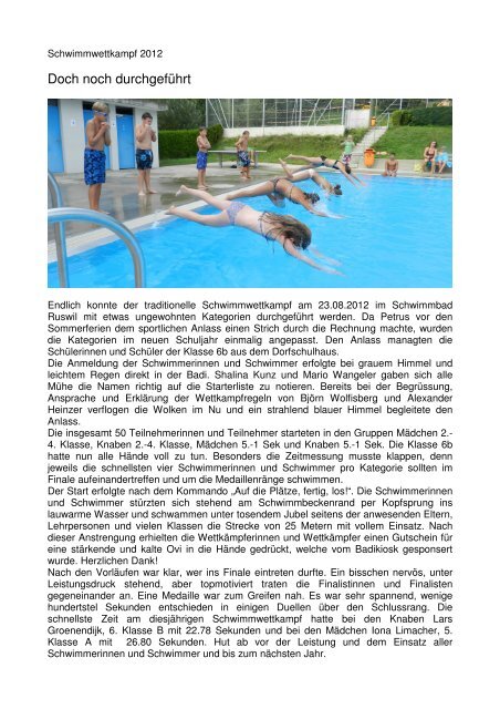 Schwimmwettkampf 2012 - Schulen Ruswil