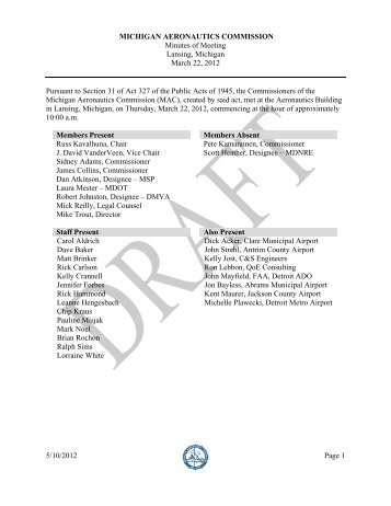 5/10/2012 Page 1 MICHIGAN AERONAUTICS ... - State of Michigan