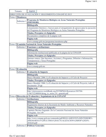 Temario DIRECCIÃN DE EVALUACIÃN Y ... - spc .::. conanp