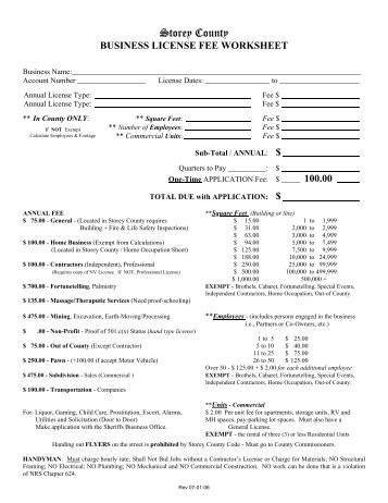 business license fee worksheet - Storey County!