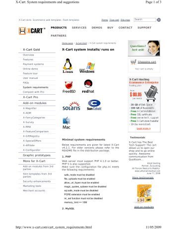 Page 1 of 3 X-Cart: System requirements and suggestions 11/05 ...