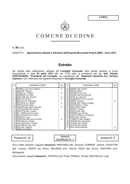 aliquote IMU 2012 - Comune di Udine