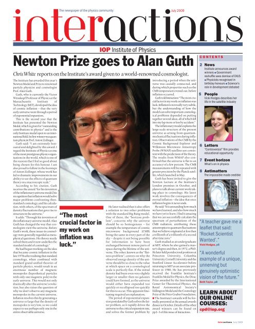 Newton Prize goes to Alan Guth - Institute of Physics