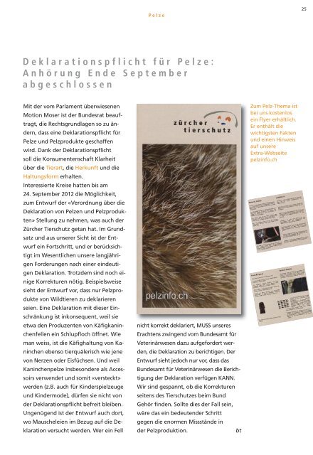 Nr. 230 / Winter 2012 - ZÃ¼rcher Tierschutz