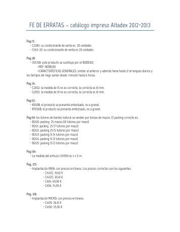 FE DE ERRATAS â catÃ¡logo impreso Altadex 2012-2013