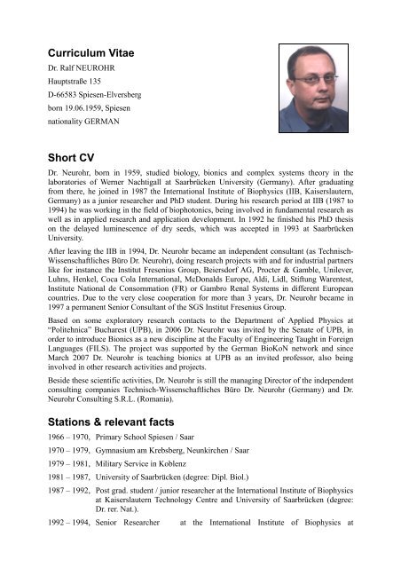 Curriculum Vitae Short CV Stations &amp; relevant facts - MicroDER Lab