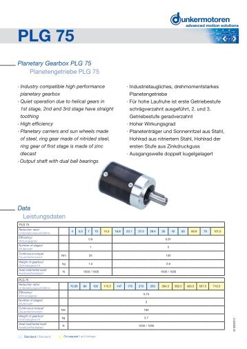 Planetary Gearbox PLG 75 - Dunkermotoren