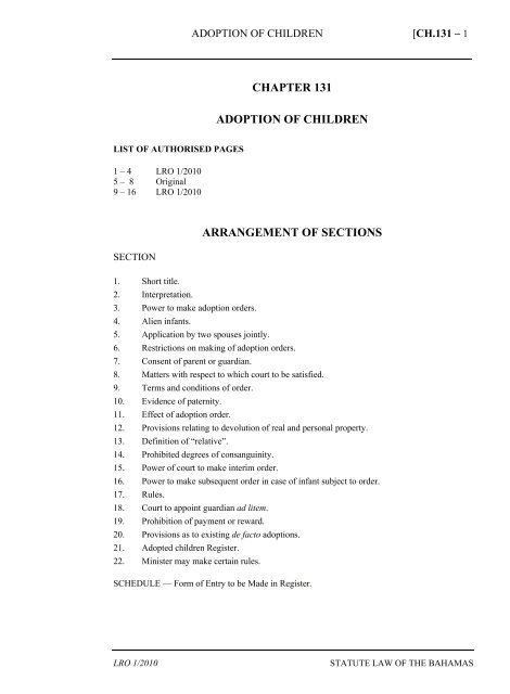 Adoption of Children Act - The Bahamas Laws On-Line