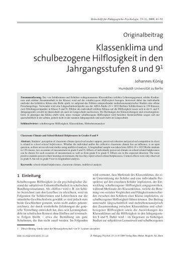 Klassenklima und schulbezogene Hilflosigkeit in den ...