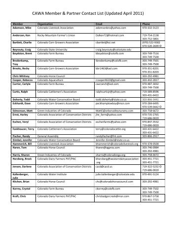 CAWA Member & Partner Contact List (Updated April 2011)