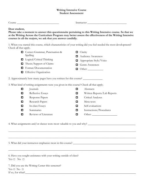 Student Evaluation Form