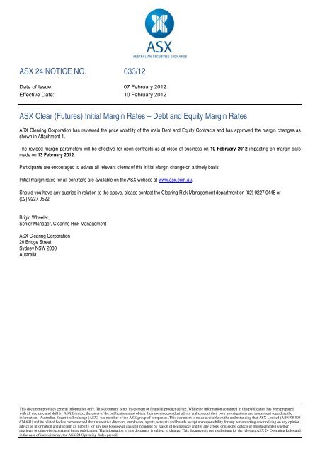 033/12 ASX Clear (Futures) Initial Margin Rates - Australian Stock ...