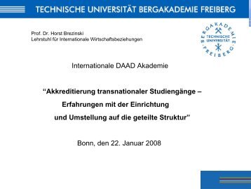 Prof. Dr. Horst Brezinski, Lehrstuhl fÃ¼r Internationale ...