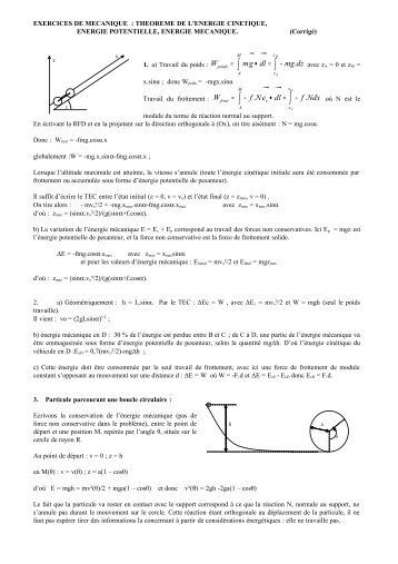 exercices de mecanique : theoreme de l'energie cinetique