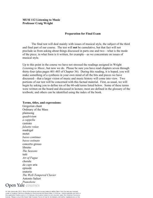 Final Exam Preparation Guide Open Yale Courses