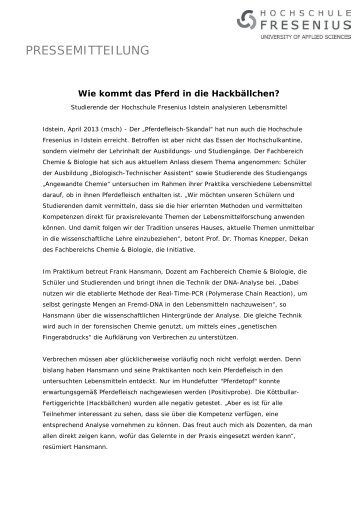 Wie kommt das Pferd in die HackbÃ¤llchen? - Hochschule Fresenius