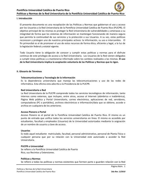 Políticas y Normas de la Red Universitaria - Pontificia Universidad ...