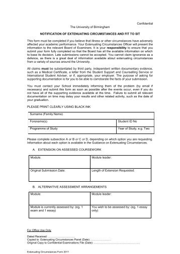 Notification of extenuating circumstances form (PDF - 58KB)