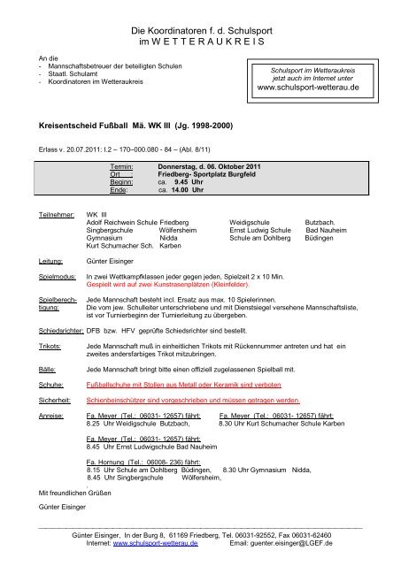 Koordinatoren fÃ¼r den Schulsport - Schulsport im Wetteraukreis