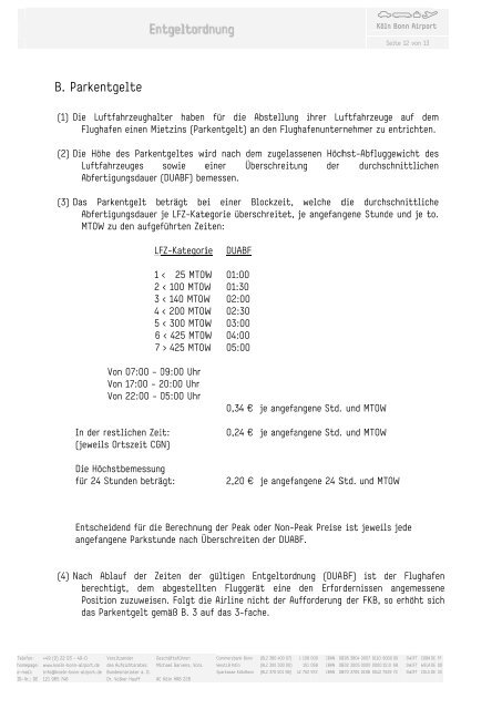 Flughafen Köln/Bonn Gmbh Gebühren- und Entgeltordnung