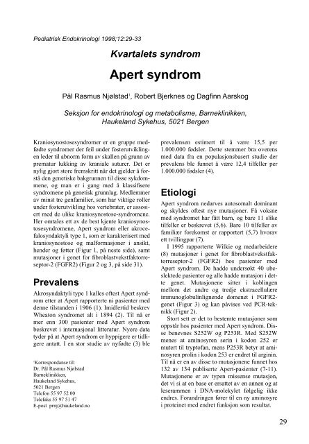 Kvartalets syndrom-Apert syndrom - Pediatrisk Endokrinologi