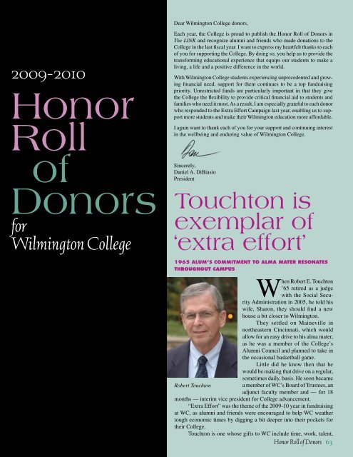 Touchton is exemplar of 'extra effort' - Wilmington College
