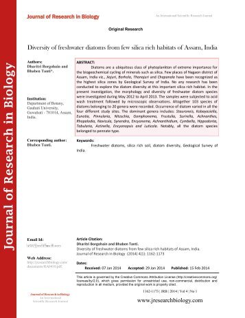 Diversity of freshwater diatoms from few silica rich habitats of Assam, India