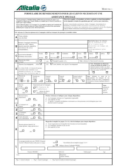 Formulaire d'information mÃ©dicale - Alitalia