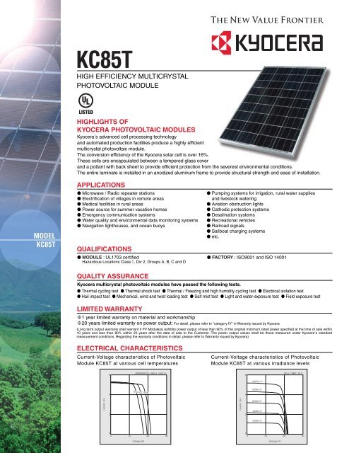 MODEL KC85T - KYOCERA Solar