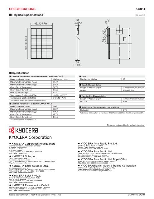 MODEL KC85T - KYOCERA Solar