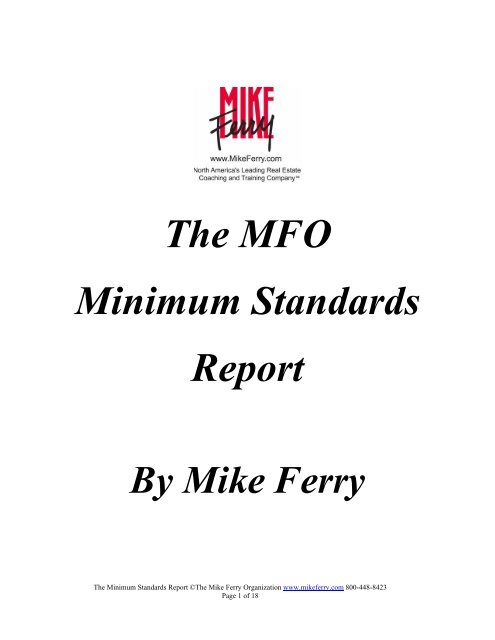 The Mfo Minimum Standards Report The Mike Ferry Organization